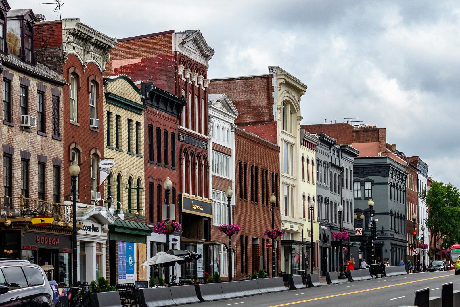 Charming historic architecture lining a street in Georgetown, Washington DC.