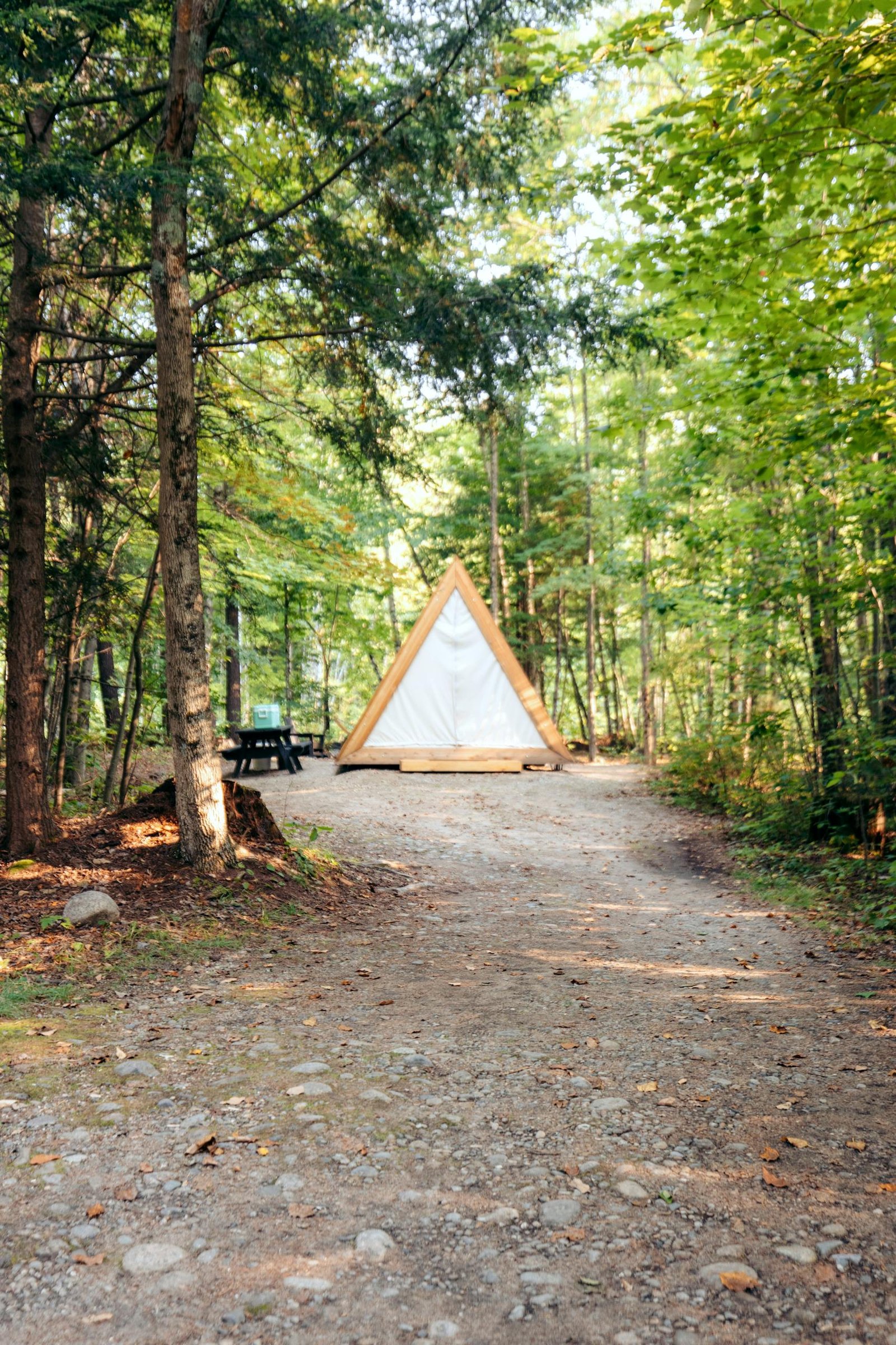 A-frame cabin nestled in Woodstock's serene forest, ideal for a countryside escape.
